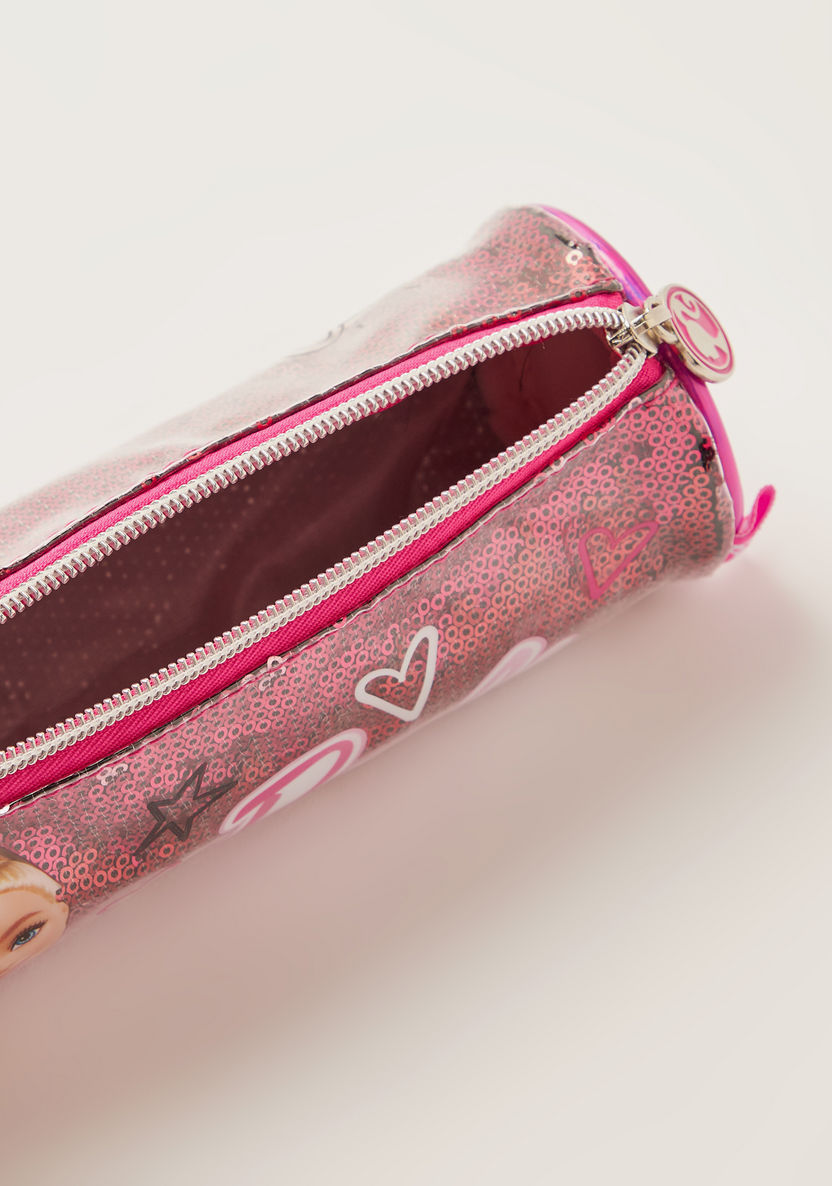 Barbie Printed Pencil Case with Zip Closure and Sequin Detail-Pencil Cases-image-3