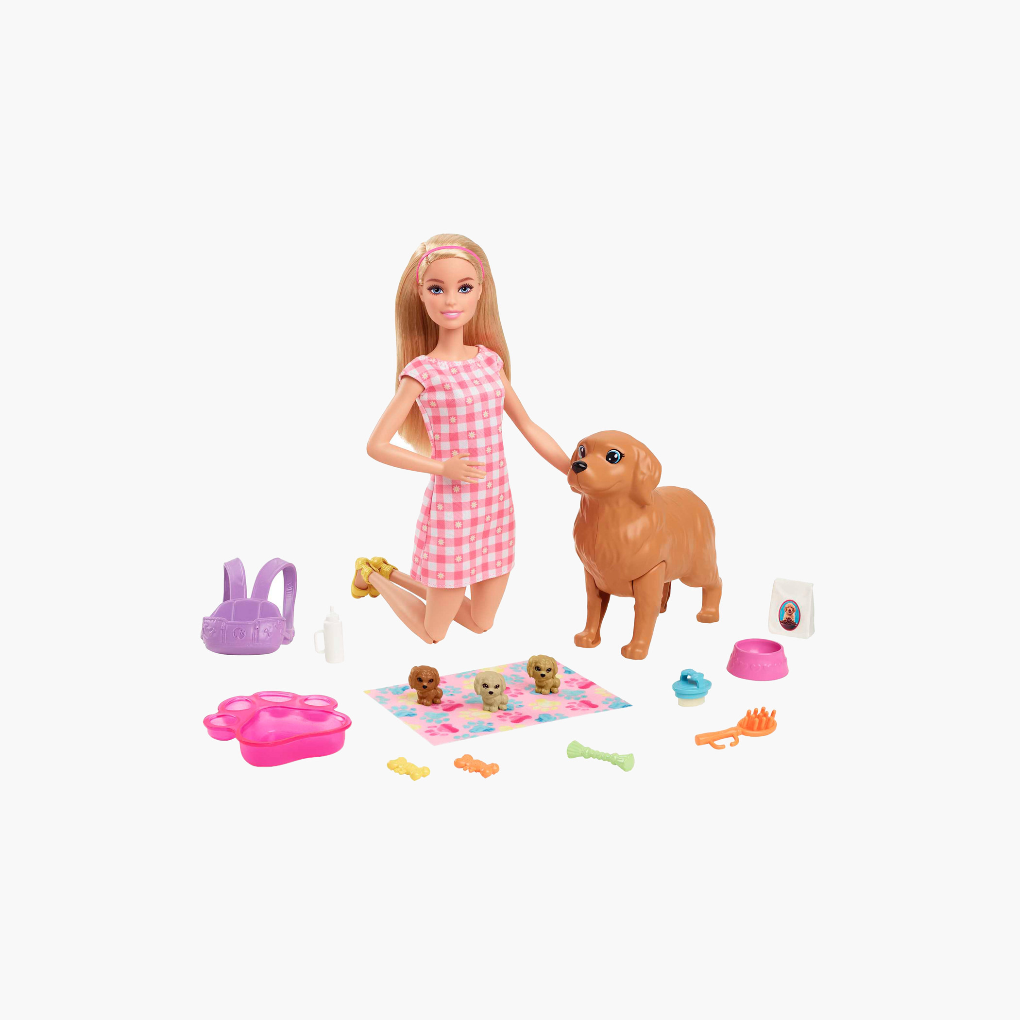 Barbie Doll & Pets Set, Blonde with Mommy Dog, 3 Newborn Puppies with Color-Change & Accessories-toys-dollsandplaysets-dollplaysets-image-1