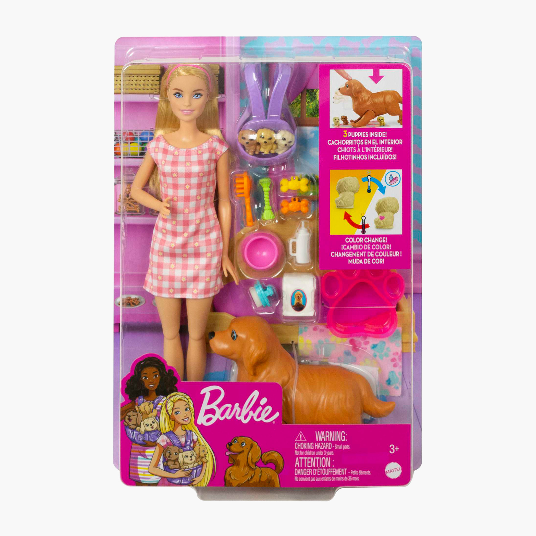 Barbie Doll & Pets Set, Blonde with Mommy Dog, 3 Newborn Puppies with Color-Change & Accessories-toys-dollsandplaysets-dollplaysets-image-6