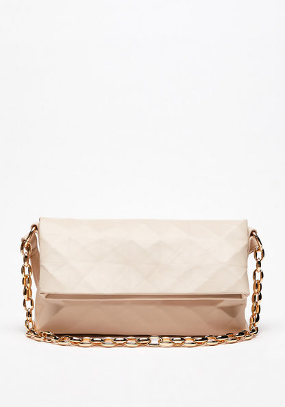 Haadana Geometric Texture Shoulder Bag with Chunky Chain Link Accent