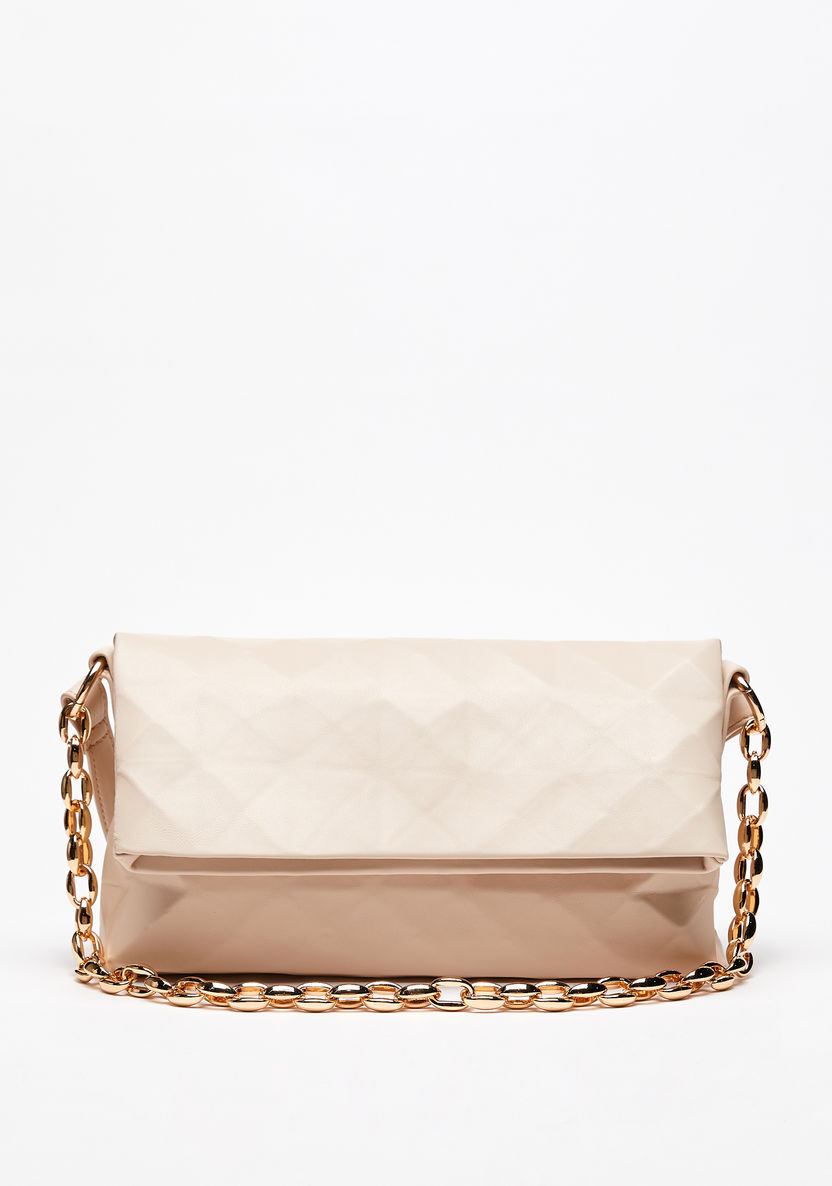 Haadana Geometric Texture Shoulder Bag with Chunky Chain Link Accent-Women%27s Handbags-image-0