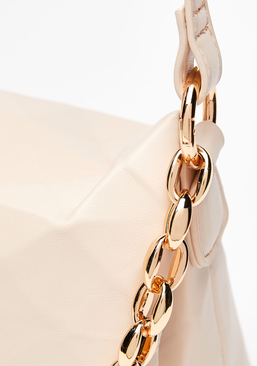 Haadana Geometric Texture Shoulder Bag with Chunky Chain Link Accent-Women%27s Handbags-image-3