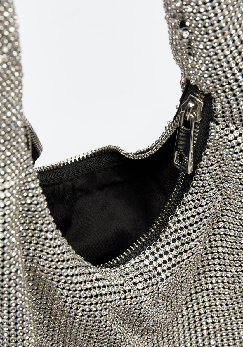 Haadana Geometric Texture Shoulder Bag with Chunky Chain Link Accent-Women%27s Handbags-image-5