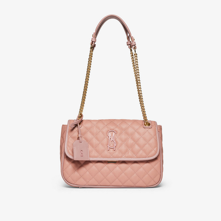 Steve Madden Quilted Satchel Bag with Dual Chain Strap Flap Closure