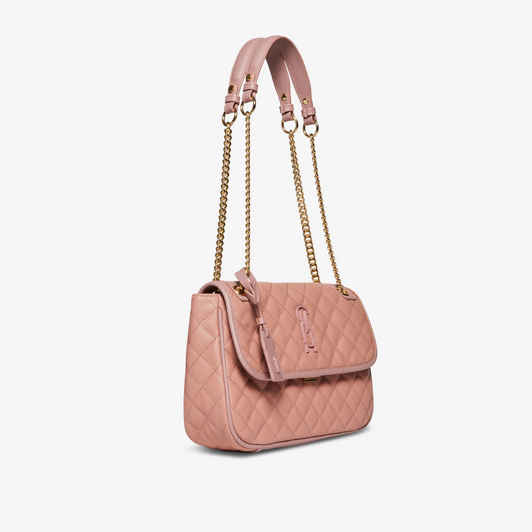 Steve Madden Quilted Satchel Bag with Dual Chain Strap Flap Closure