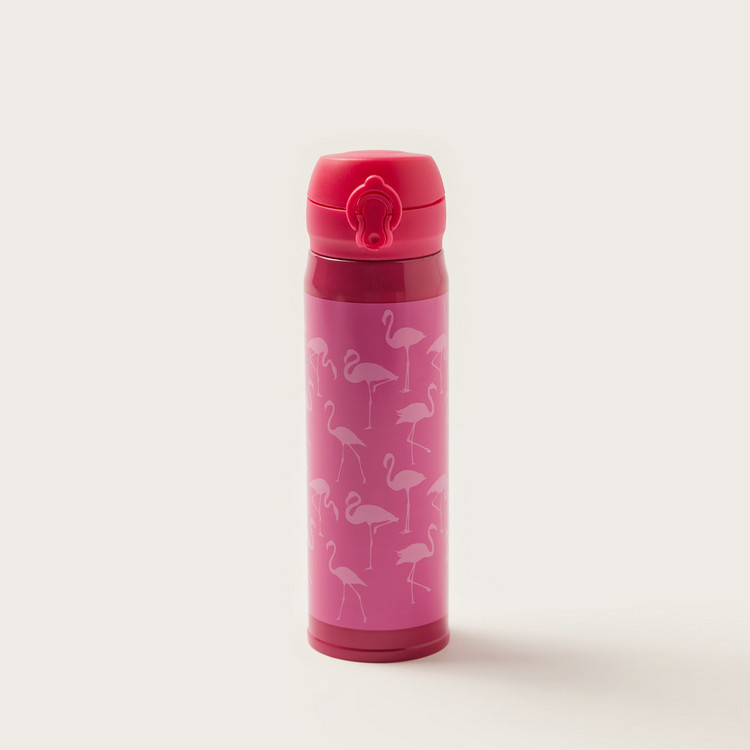 Juniors Flamingo Print Water Bottle with Flip Lid - 500 ml