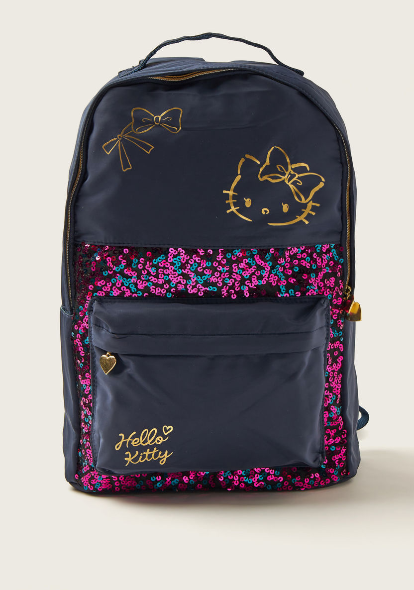 Hello Kitty Print Backpack with Front Pocket and 2 Side Pockets - 18 inches-Backpacks-image-0
