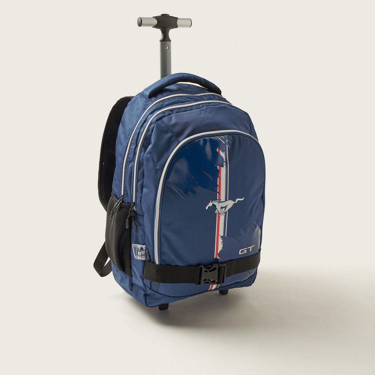 Mustang Printed Trolley Backpack - 18 inches