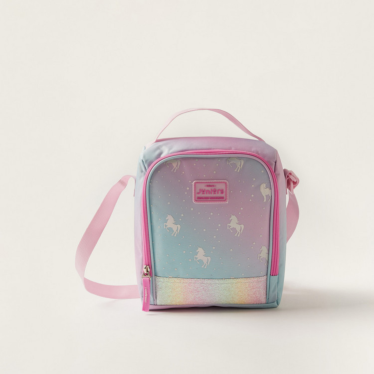 Juniors Unicorn Print Lunch Bag with Adjustable Strap and Zip Closure