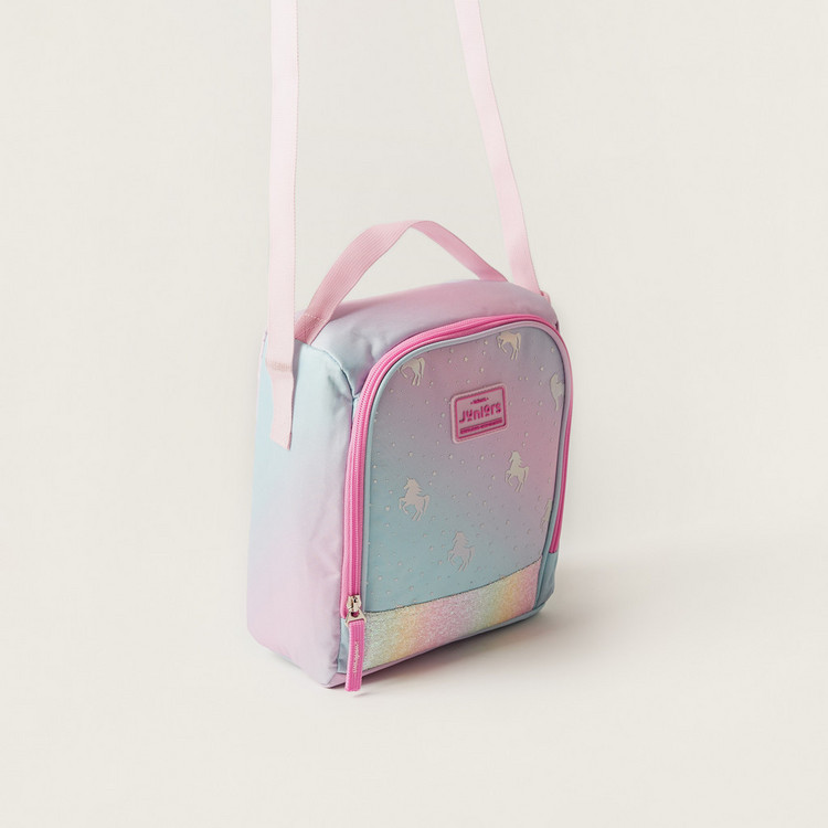 Juniors Unicorn Print Lunch Bag with Adjustable Strap and Zip Closure