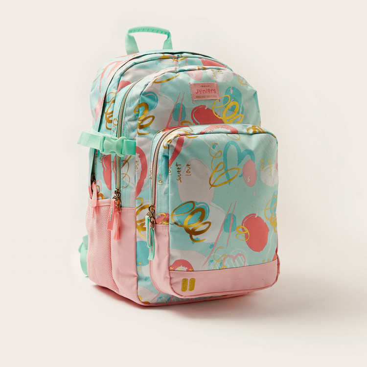 Juniors Printed Backpack with Adjustable Shoulder Straps and Zip Closure - 18 inches