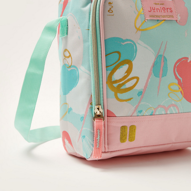 Juniors Printed Lunch Bag with Adjustable Strap and Zip Closure