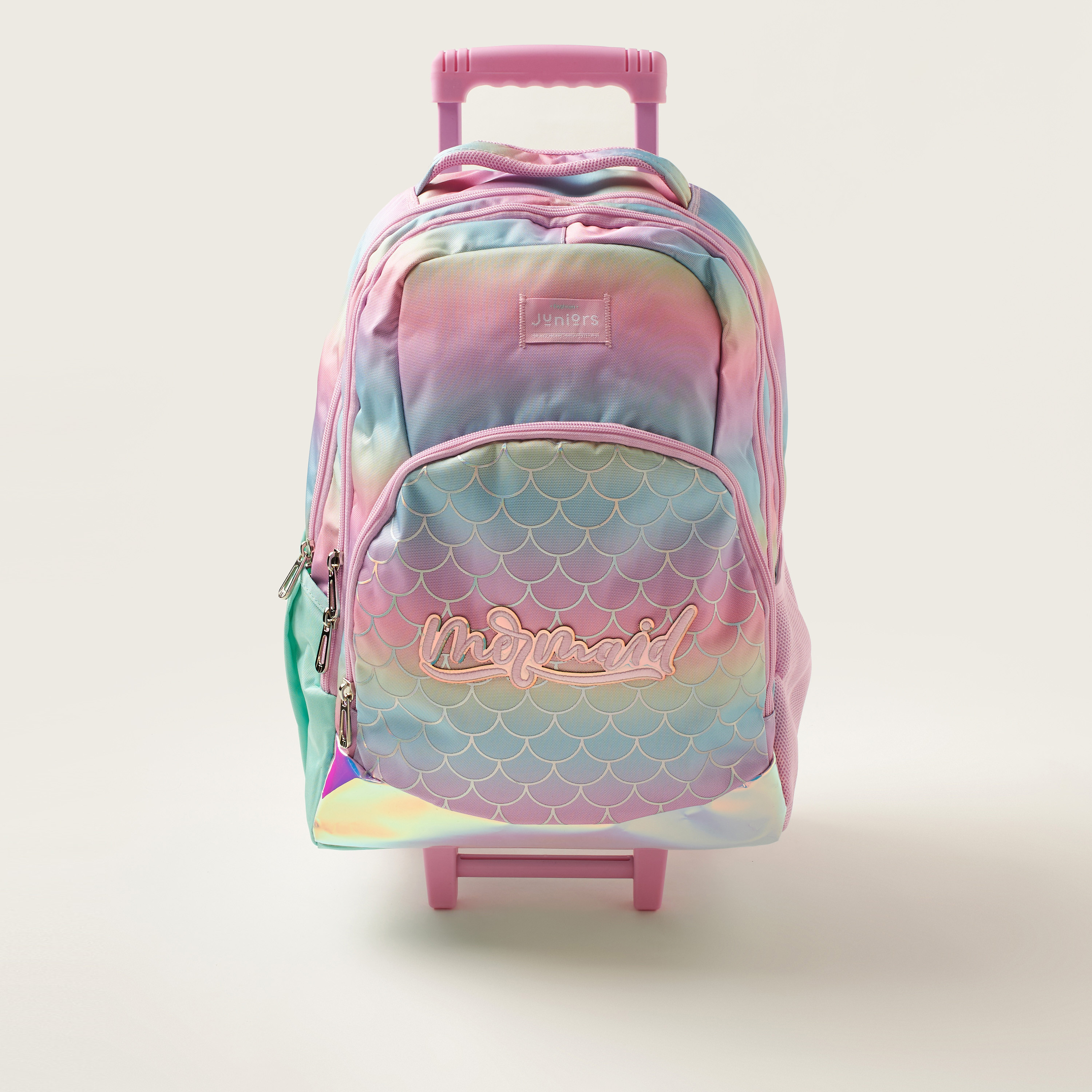 Juniors Mermaid Print Trolley Backpack with Side Pockets - 18 inches-school-bagsandbackpacks-trolleybags-image-1