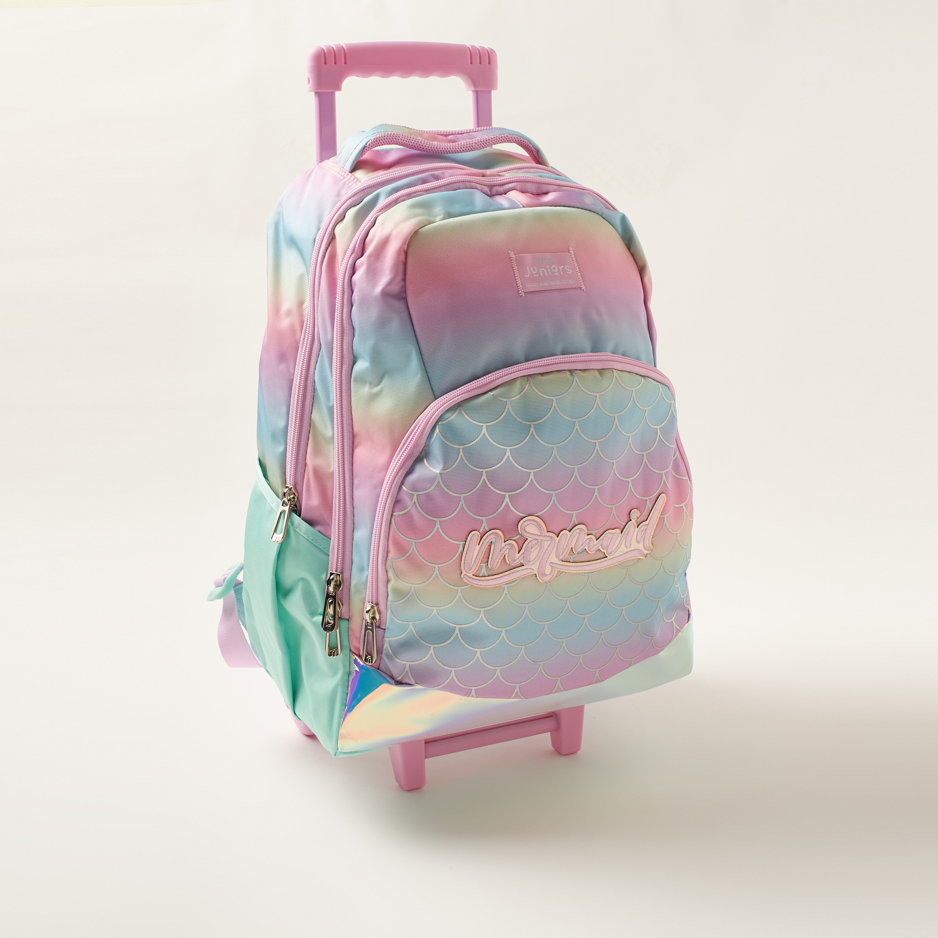 Juniors Mermaid Print Trolley Backpack with Side Pockets - 18 inches-school-bagsandbackpacks-trolleybags-image-2