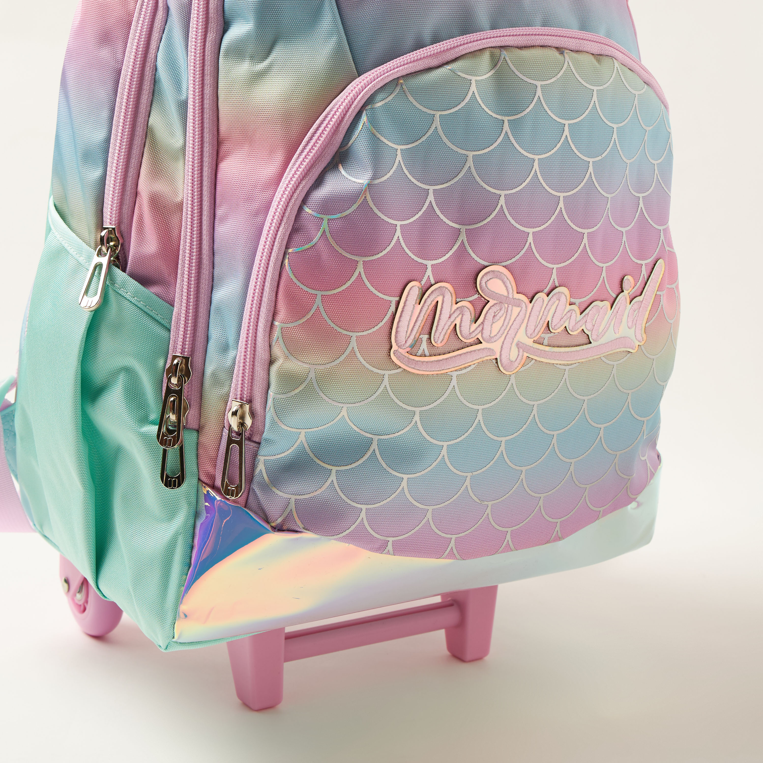 Juniors Mermaid Print Trolley Backpack with Side Pockets - 18 inches-school-bagsandbackpacks-trolleybags-image-3
