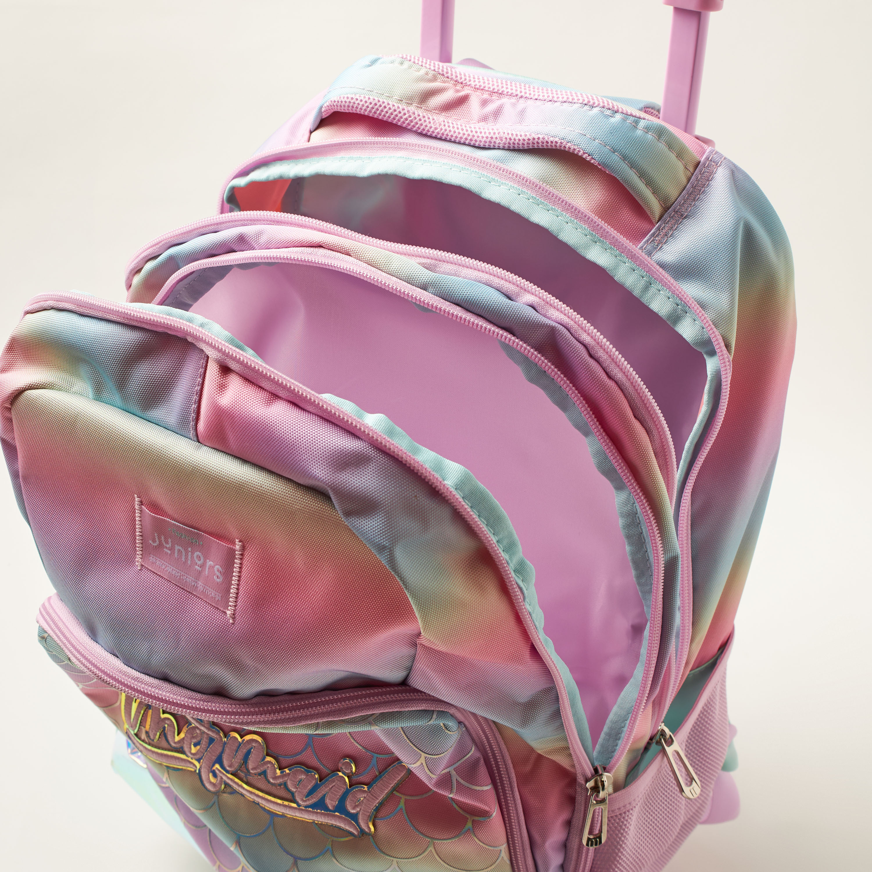 Juniors Mermaid Print Trolley Backpack with Side Pockets - 18 inches-school-bagsandbackpacks-trolleybags-image-6