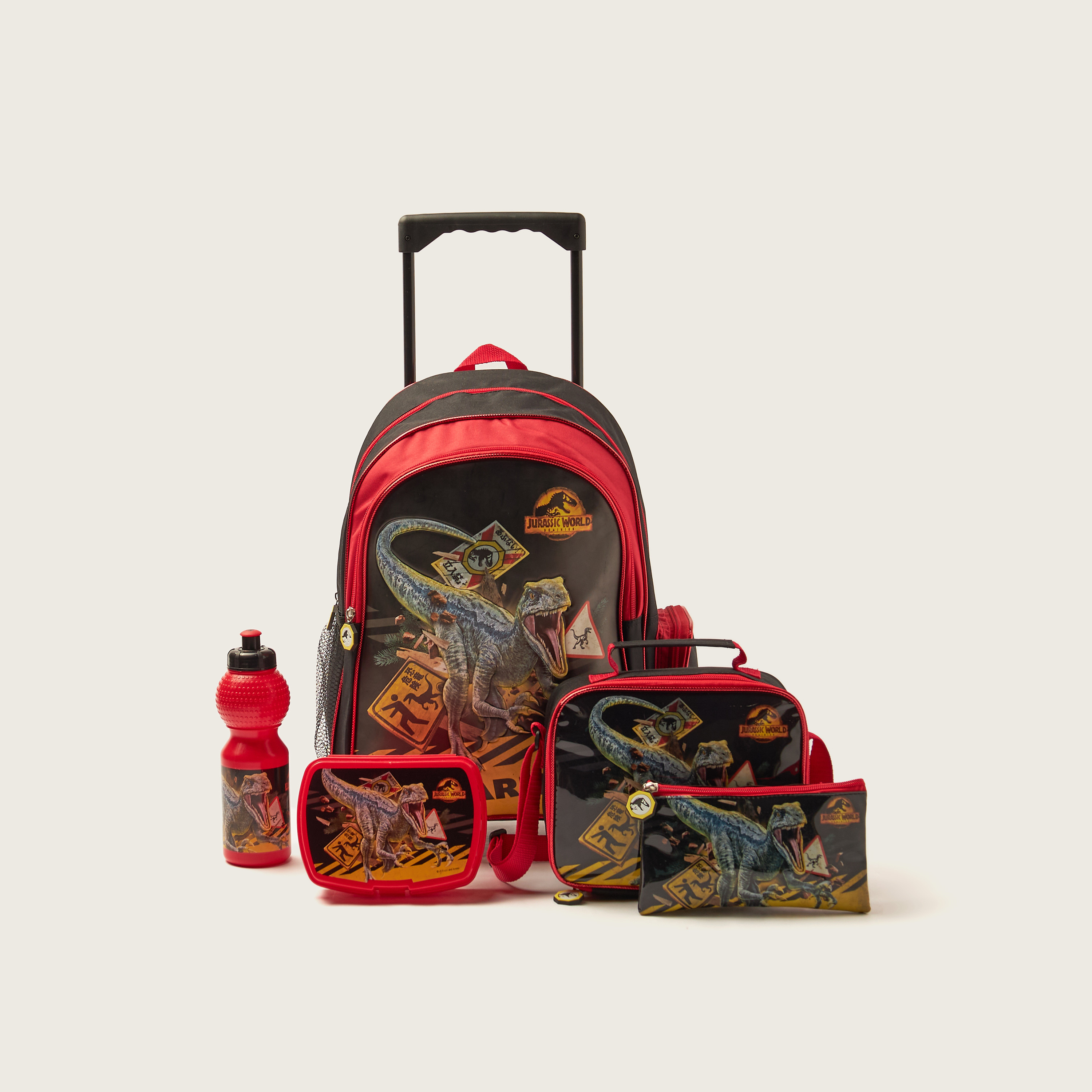 First Kid Jurassic World Print 5-Piece Trolley Backpack Set - 16 inches-school-bagsandbackpacks-trolleybags-image-1