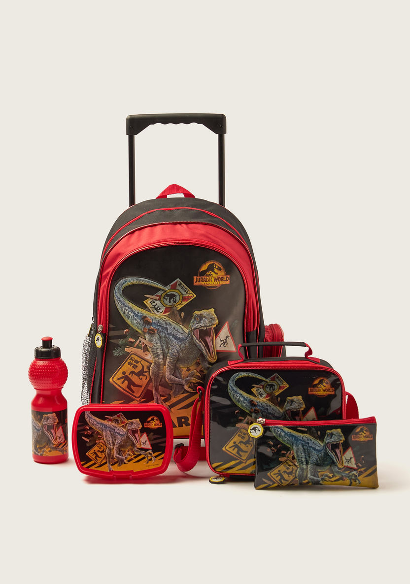 First Kid Jurassic World Print 5-Piece Trolley Backpack Set - 16 inches-School Sets-image-0
