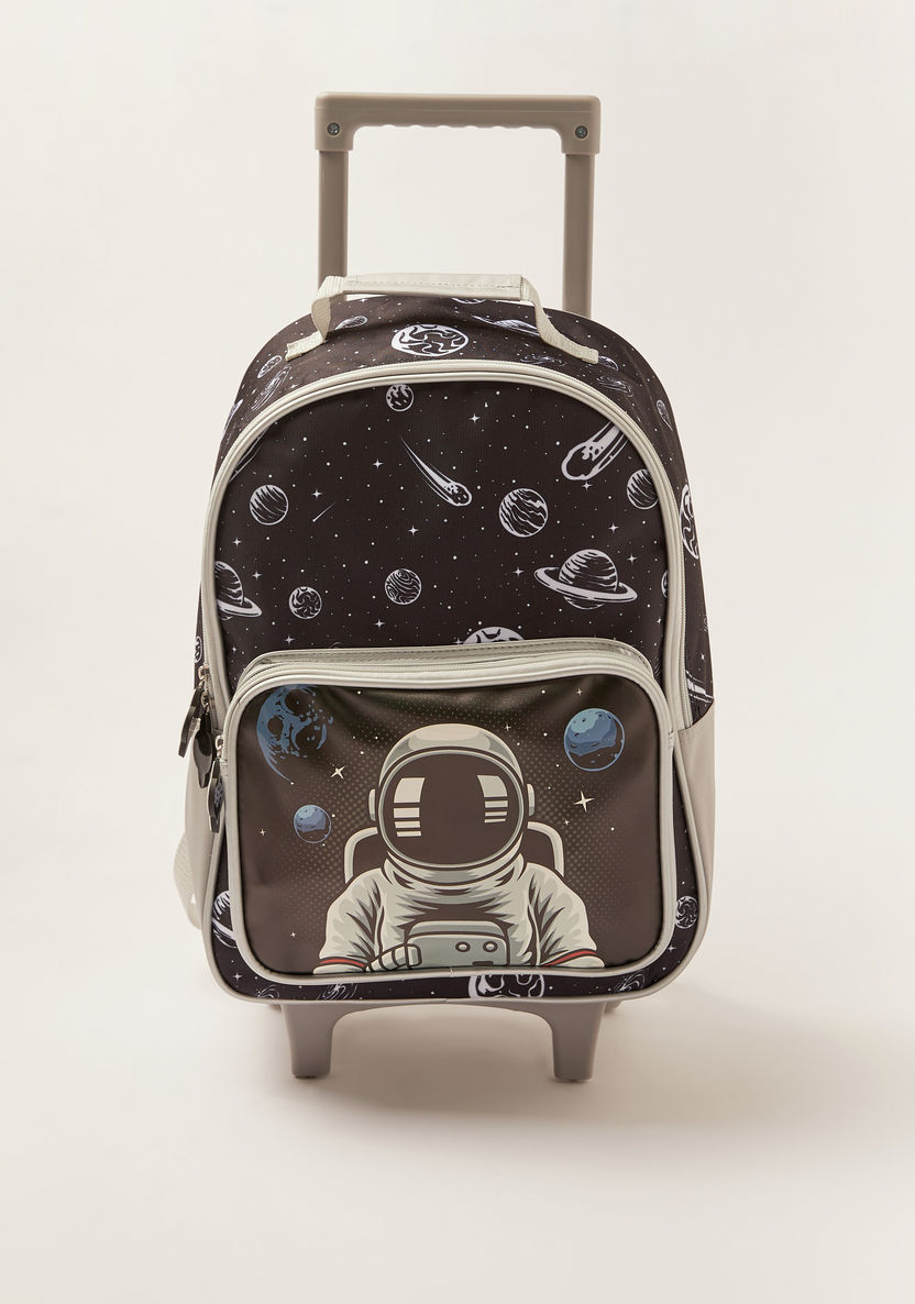 Juniors Astronaut Print Trolley Backpack with Zip Closure - 16 inches-Trolleys-image-0