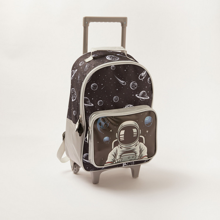 Juniors Astronaut Print Trollery Backpack with Zip Closure - 16 inches