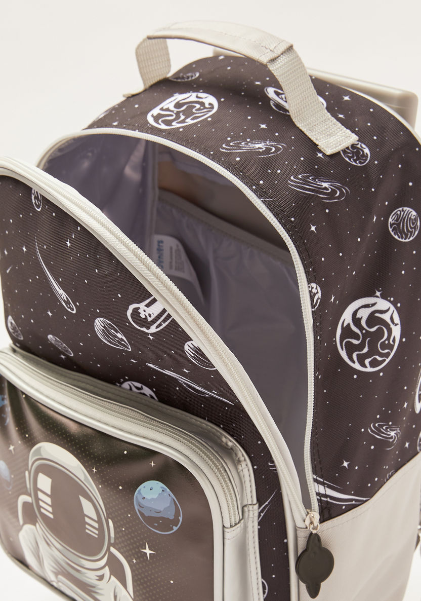 Juniors Astronaut Print Trolley Backpack with Zip Closure - 16 inches-Trolleys-image-5