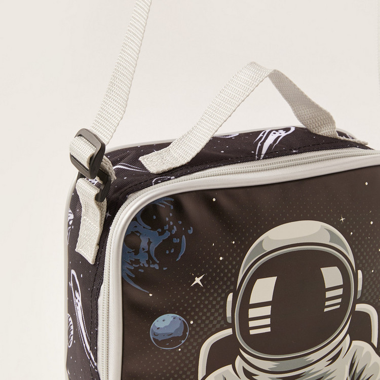 Juniors Space Print Lunch Bag with Adjustable Strap and Zip Closure
