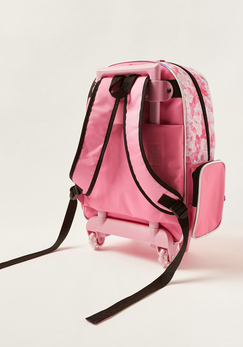 Juniors Flamingo Embossed Trolley Backpack with Lunch Bag and Pencil case-Trolleys-image-4
