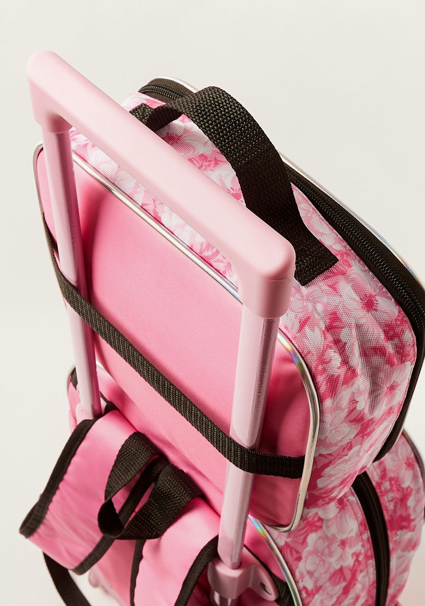 Juniors Flamingo Embossed Trolley Backpack with Lunch Bag and Pencil case-Trolleys-image-5