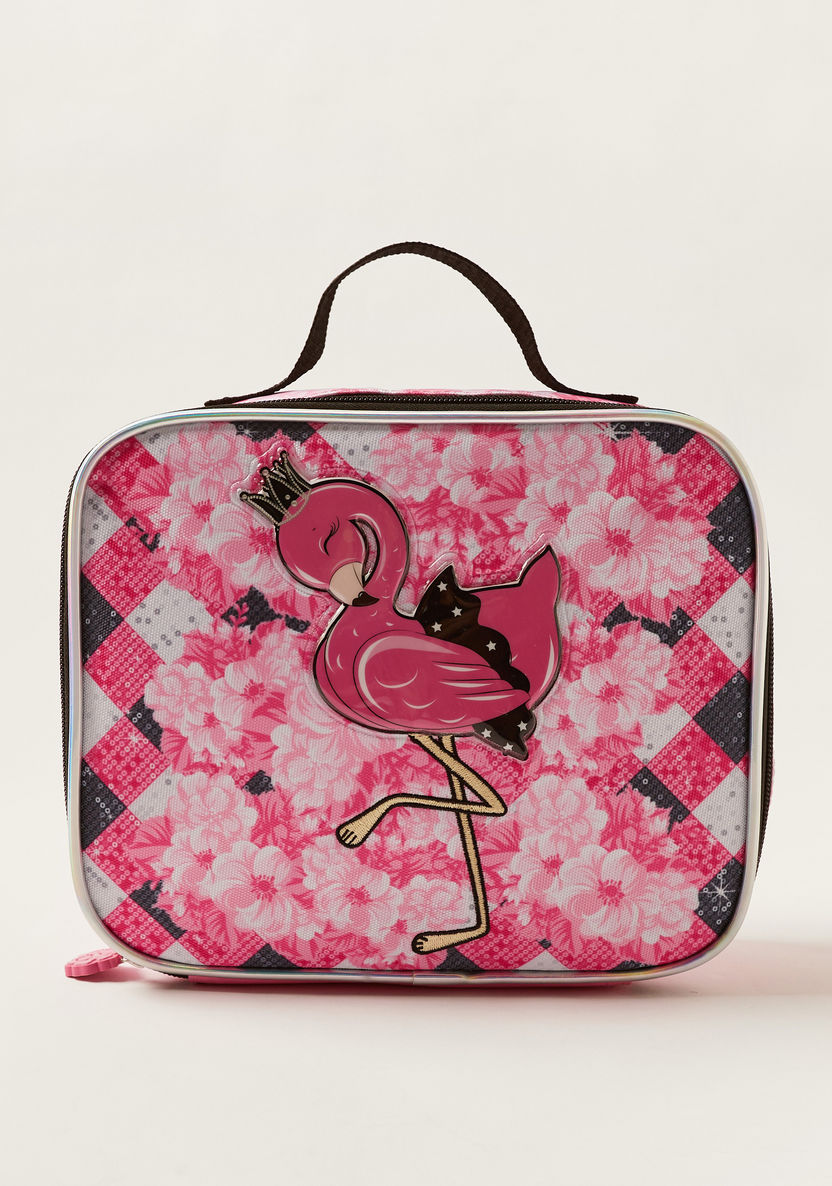Juniors Flamingo Embossed Trolley Backpack with Lunch Bag and Pencil case-Trolleys-image-6