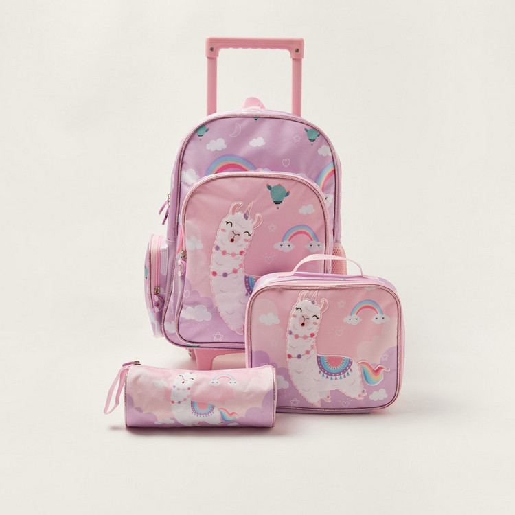 Juniors Llama Print Trolley Backpack with Lunch Bag and Pencil Pouch