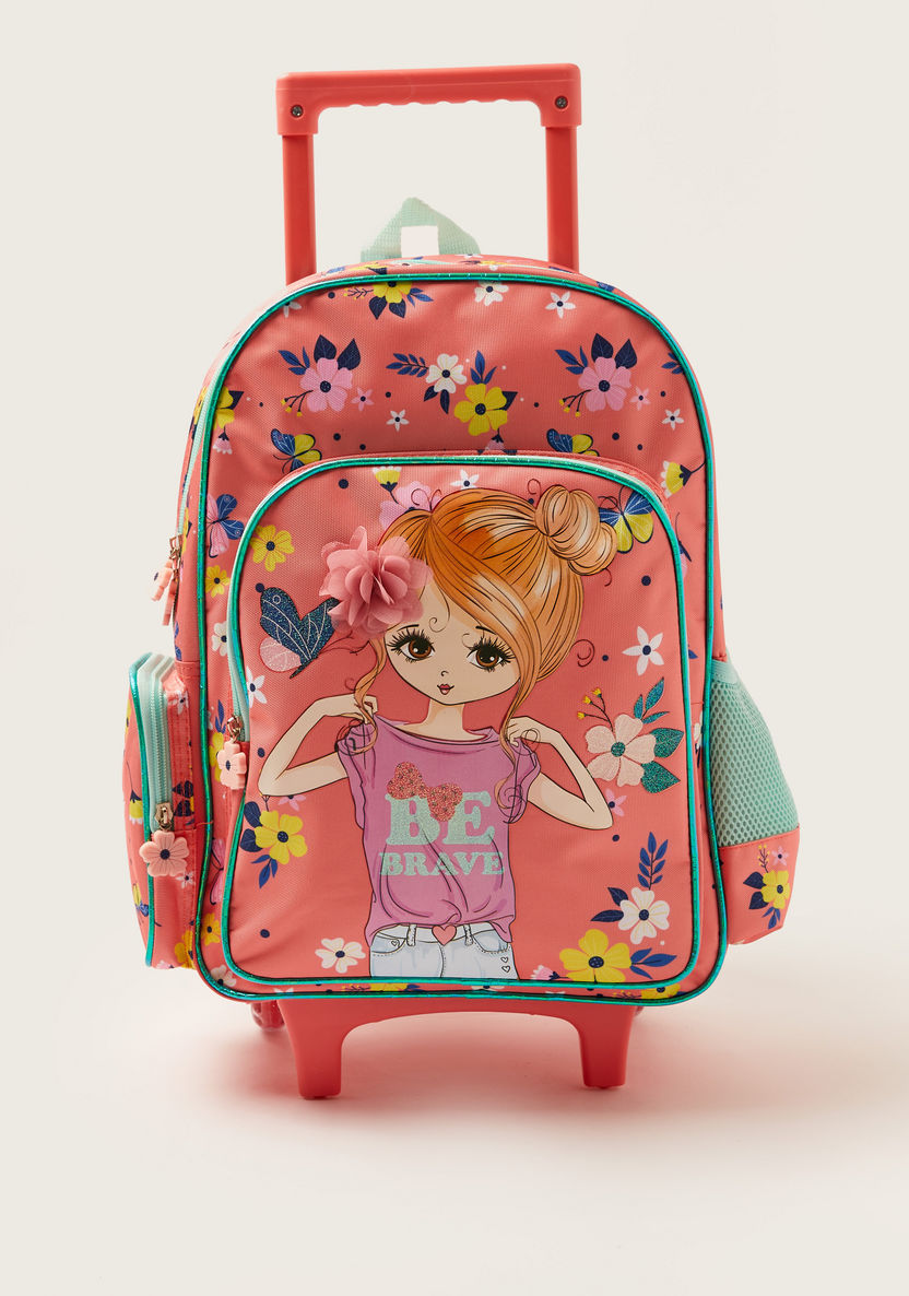 Juniors Printed Trolley Backpack with Lunch Bag and Pencil Pouch - 16 inches-School Sets-image-1
