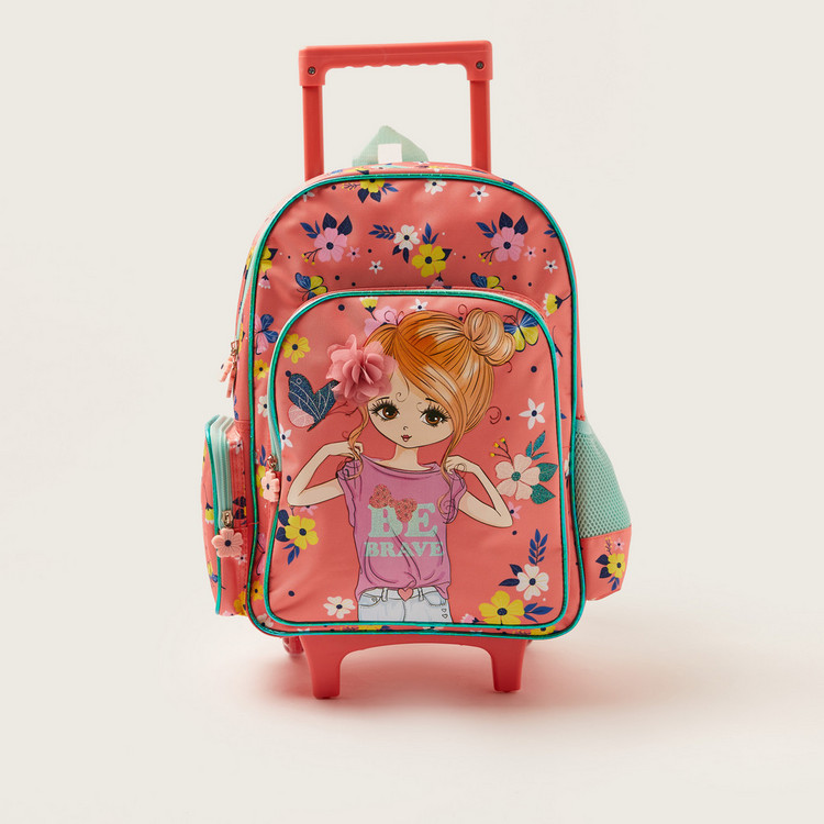 Juniors Printed Trolley Backpack with Lunch Bag and Pencil Pouch - 16 inches