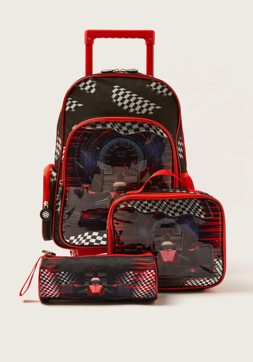 Juniors Car Print 16-inch Trolley Backpack with Lunch Bag and Pencil Pouch-School Sets-image-0