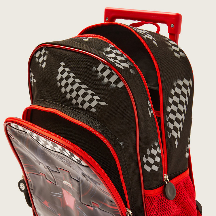 Juniors Car Print 16-inch Trolley Backpack with Lunch Bag and Pencil Pouch