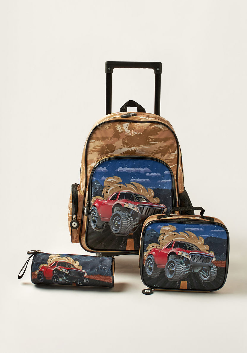 Juniors Monster Truck Print 3-Piece Trolley Backpack Set-School Sets-image-0