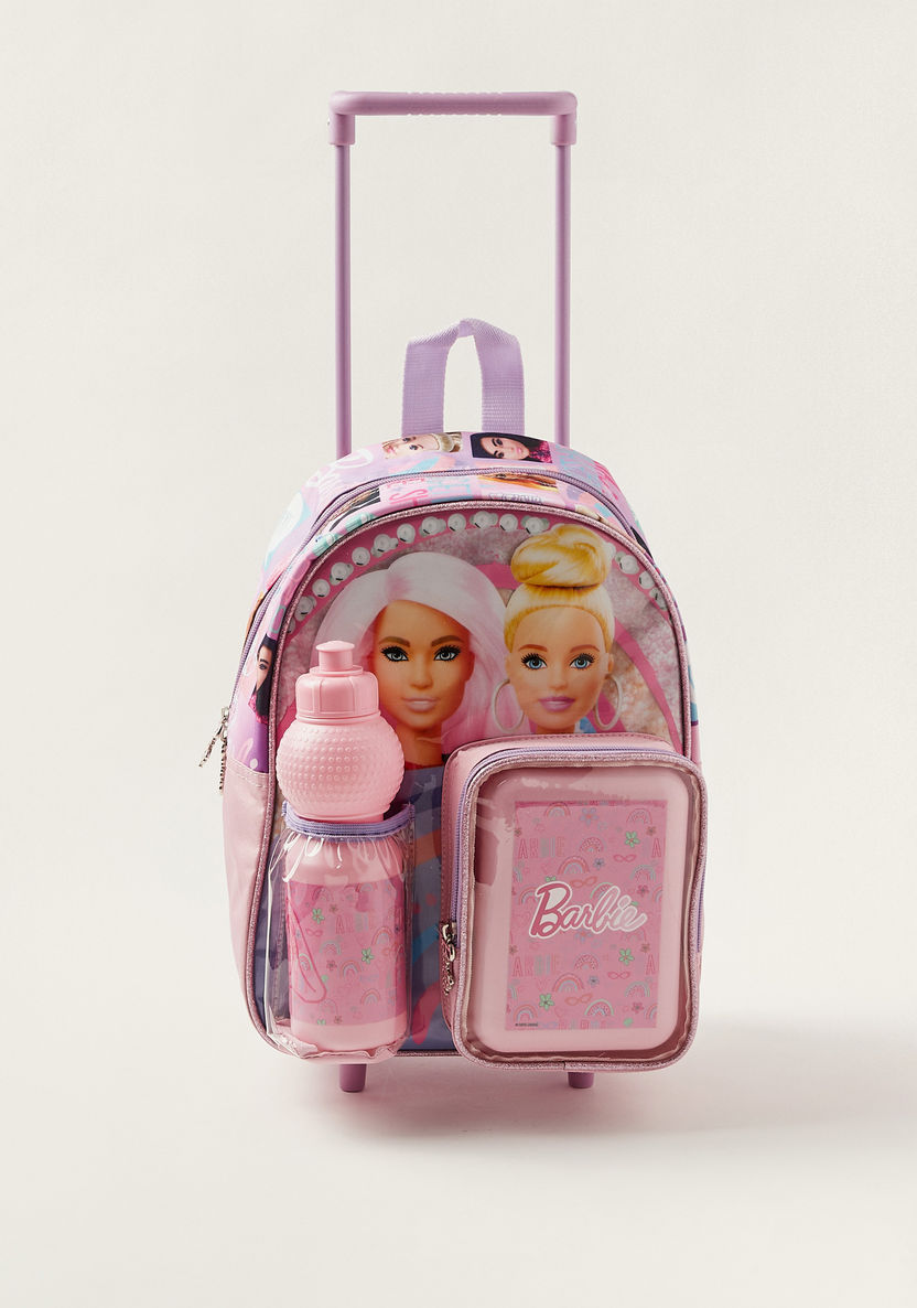 Simba Barbie Print Trolly Backpack with Lunch Box and Water Bottle - 14 inches-School Sets-image-0