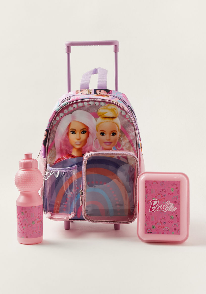Simba Barbie Print Trolly Backpack with Lunch Box and Water Bottle - 14 inches-School Sets-image-6