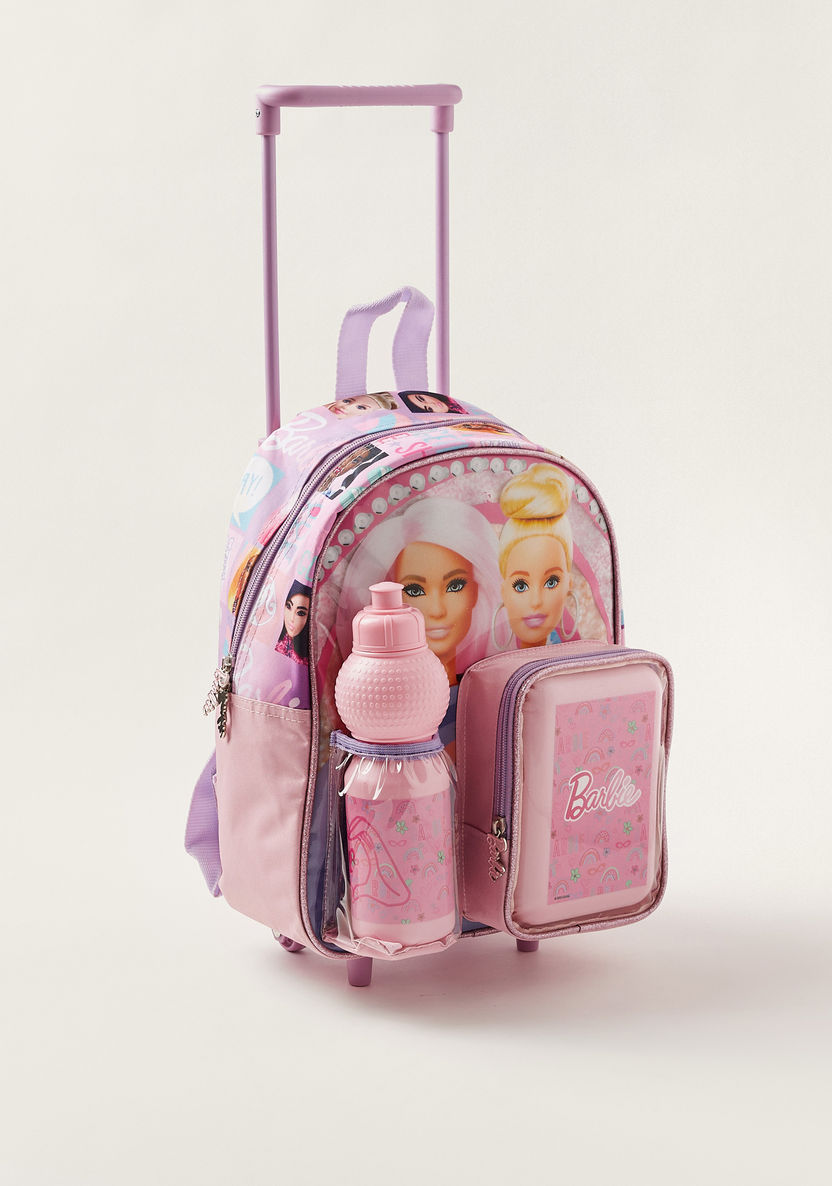 Simba Barbie Print Trolly Backpack with Lunch Box and Water Bottle - 14 inches-School Sets-image-7