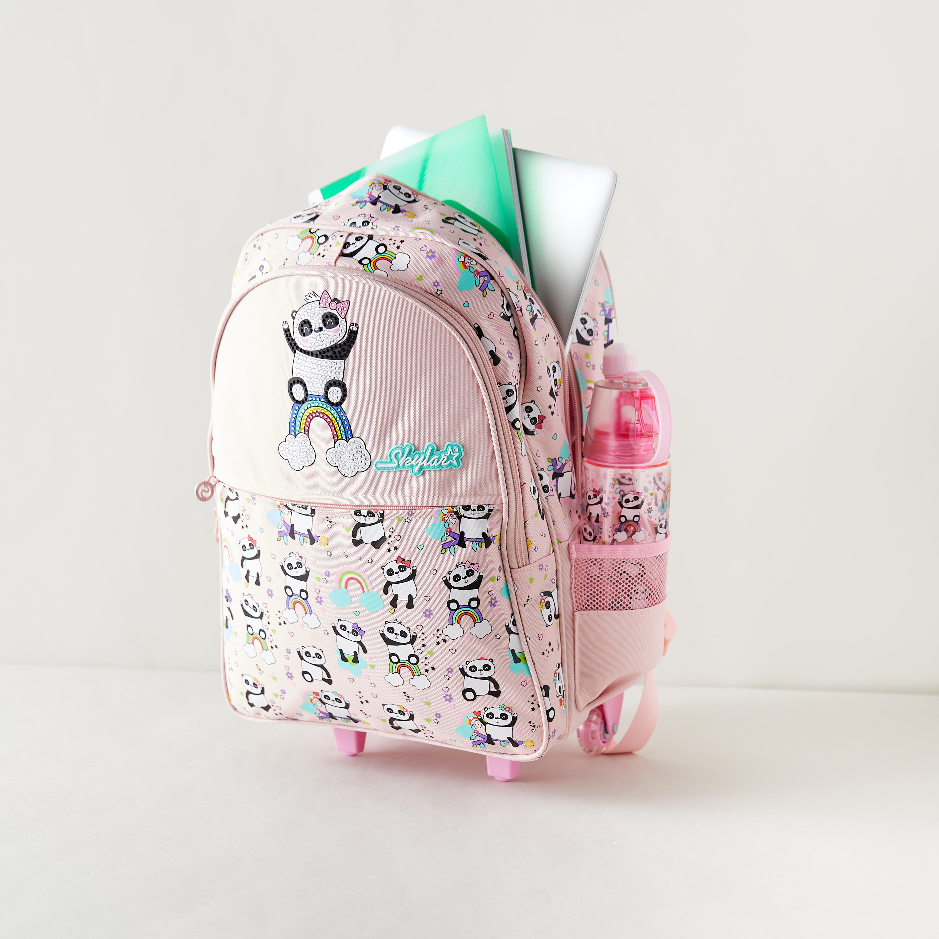 شنطة ظهر بعجلات وإضاءة إل إي دي وطبعات باندا من سكايلر  - 31x18x43 سم-school-bagsandbackpacks-trolleybags-image-2