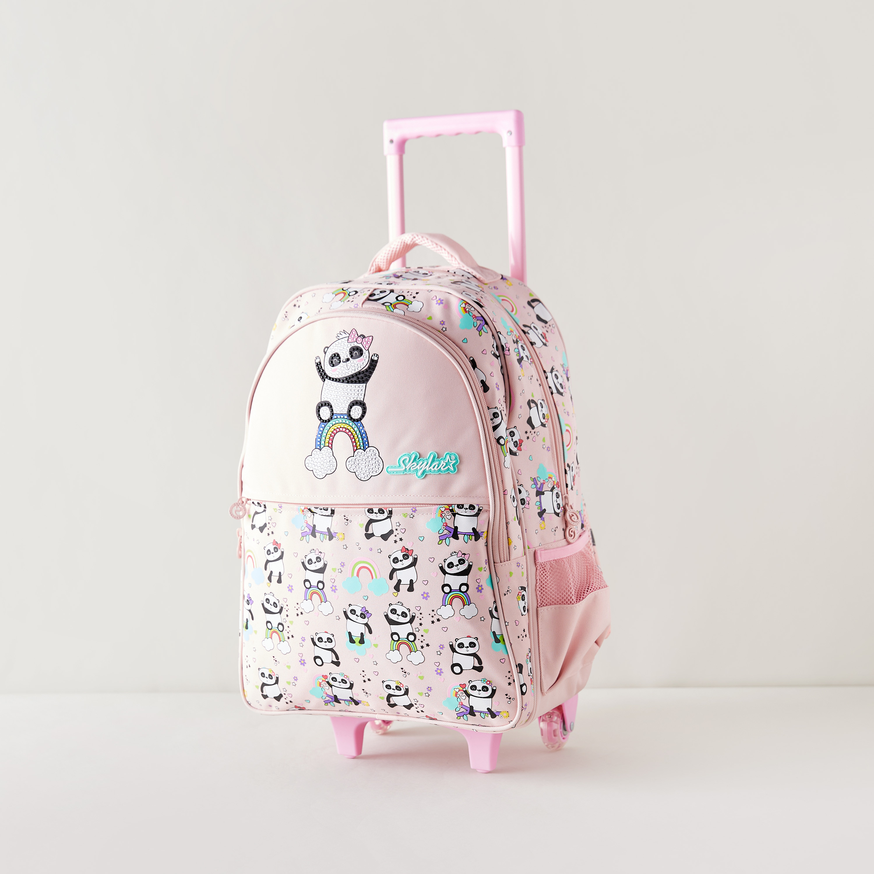 شنطة ظهر بعجلات وإضاءة إل إي دي وطبعات باندا من سكايلر  - 31x18x43 سم-school-bagsandbackpacks-trolleybags-image-3