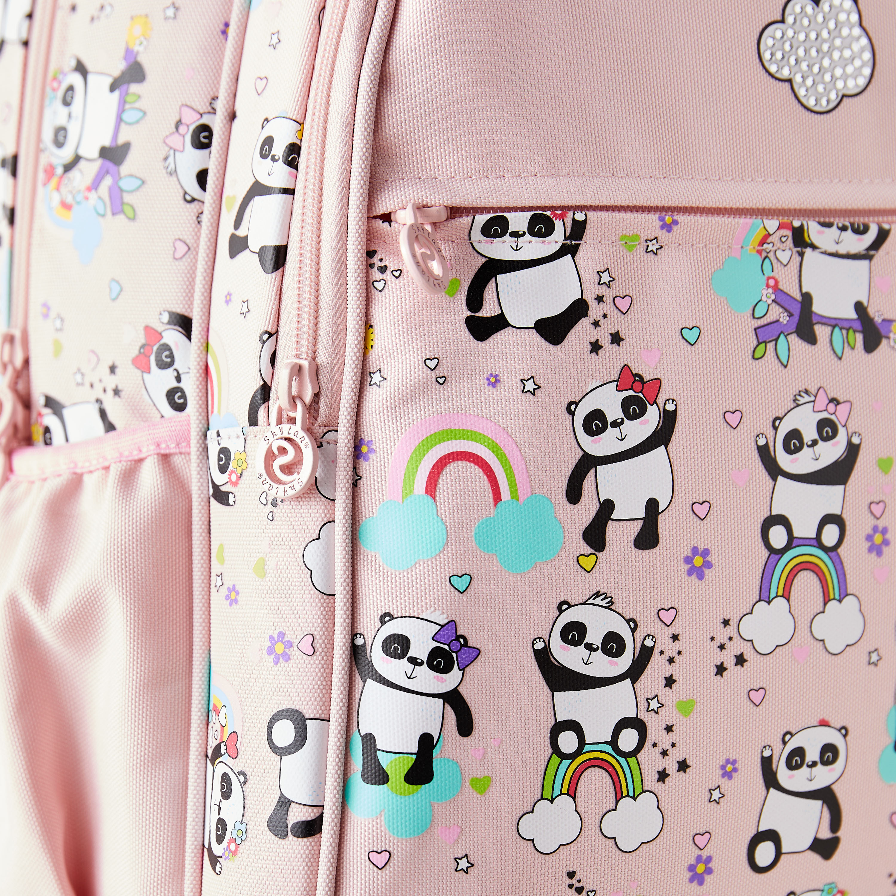 شنطة ظهر بعجلات وإضاءة إل إي دي وطبعات باندا من سكايلر  - 31x18x43 سم-school-bagsandbackpacks-trolleybags-image-4