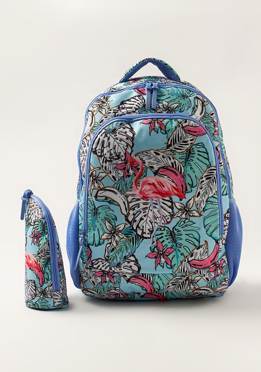 Juniors Flamingo Print Backpack and Pencil Case Set - 18 inches-Backpacks-image-0