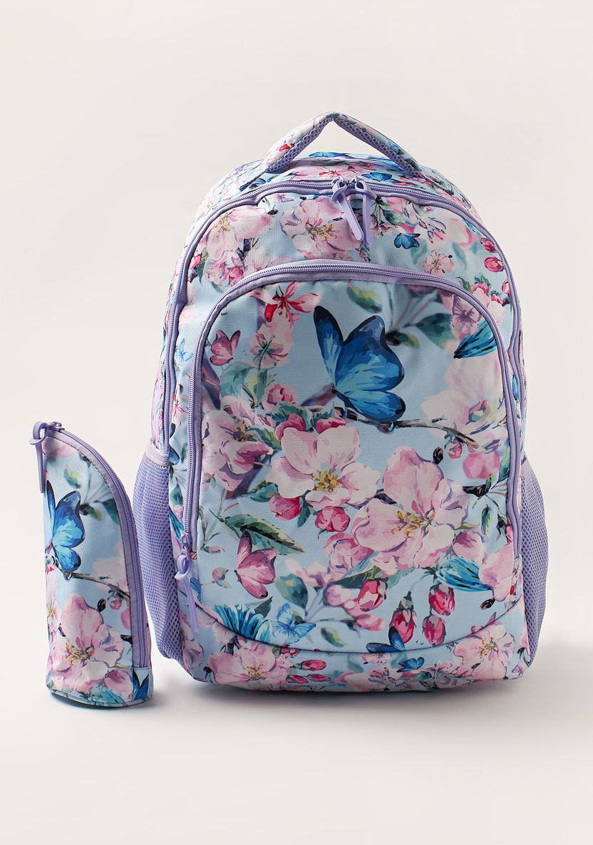 Juniors Floral Print 18-inch Backpack with Zip Closure and Pencil Case-Backpacks-image-0