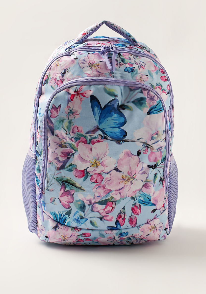 Juniors Floral Print 18-inch Backpack with Zip Closure and Pencil Case-Backpacks-image-1