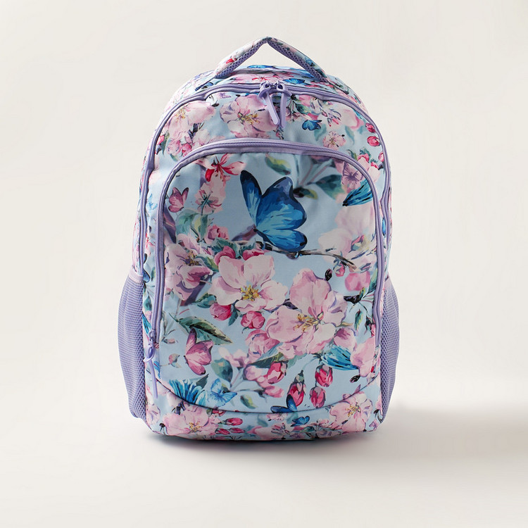 Juniors Floral Print 18-inch Backpack with Zip Closure and Pencil Case