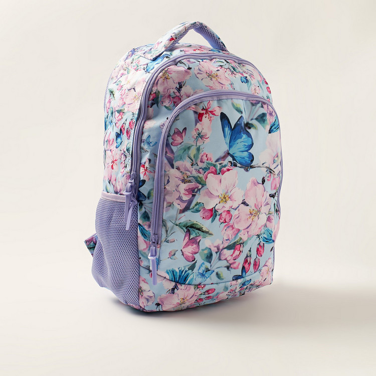 Juniors Floral Print 18-inch Backpack with Zip Closure and Pencil Case