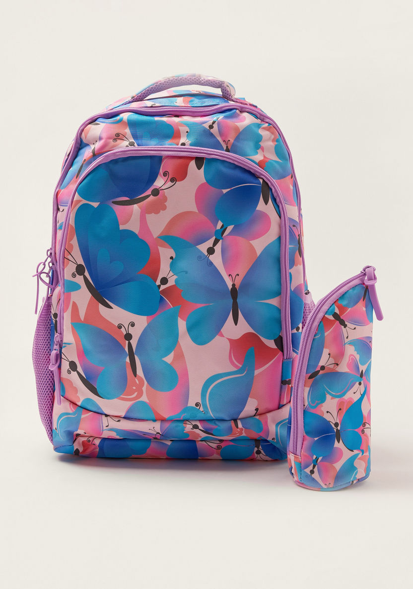 Juniors Butterfly Print Backpack with Pencil Case - 18 inches-Backpacks-image-0