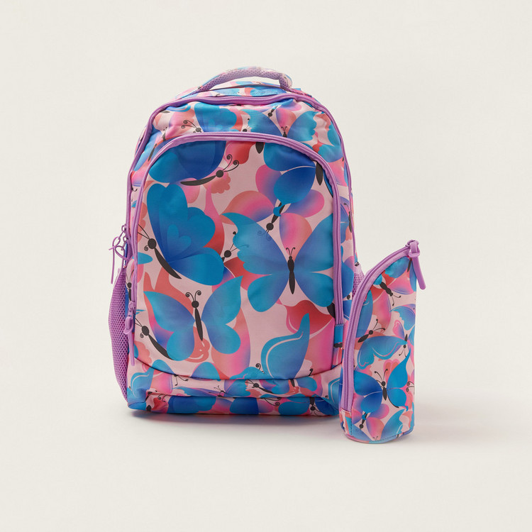 Juniors Butterfly Print Backpack with Pencil Case - 18 inches