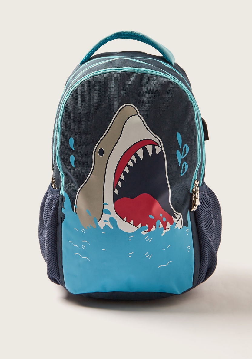 Juniors Shark Print Backpack with Adjustable Straps - 18 inches-Backpacks-image-0