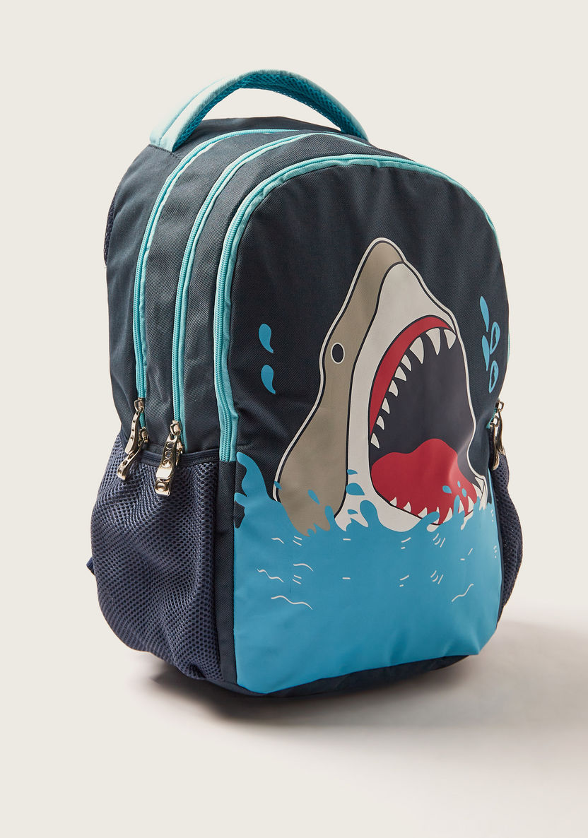 Juniors Shark Print Backpack with Adjustable Straps - 18 inches-Backpacks-image-1